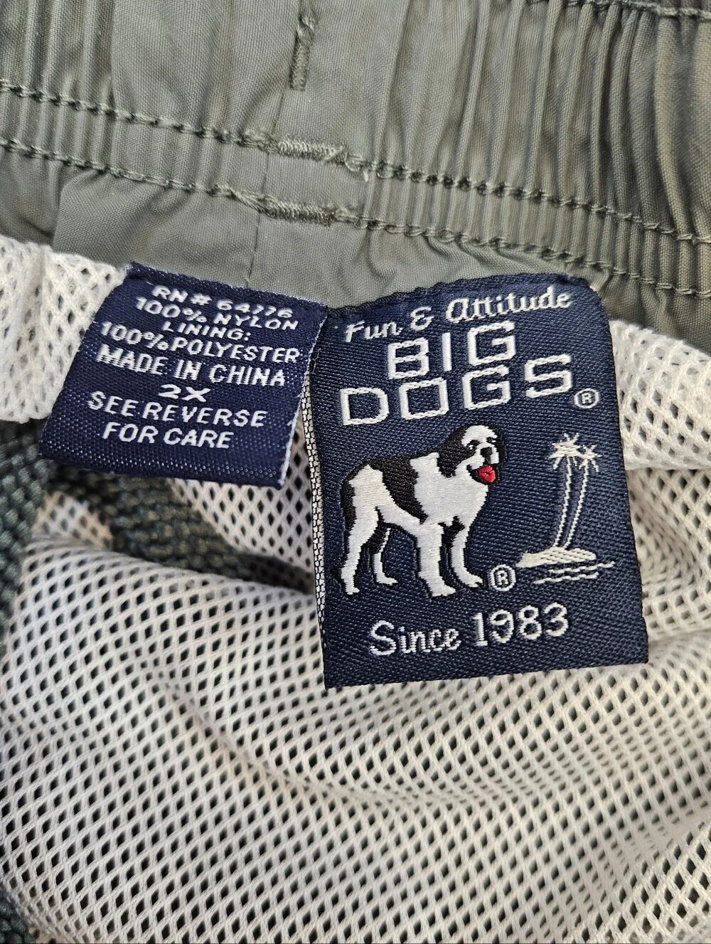 Big Dogs Swim Trunks Shorts Mens 2XL Green Outdoor Pull On Elastic